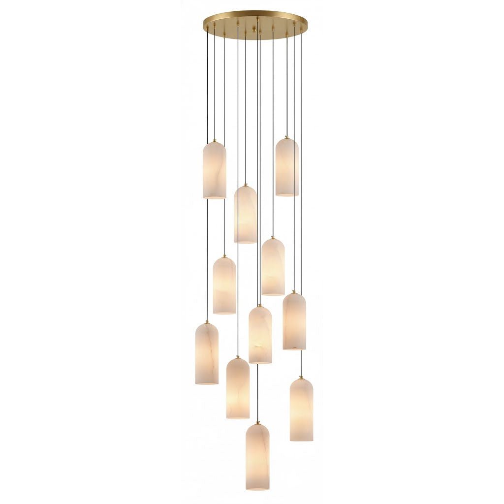 Alabasten Hanglamp met Gevlochten Snoer – Natuursteen Verlichting van Enkel Lichtpunt tot 21-Lichts Cluster – Mid-Century Modern Stijl Eetkamer Hanglamp met E12/E14 Fitting | Sansoti