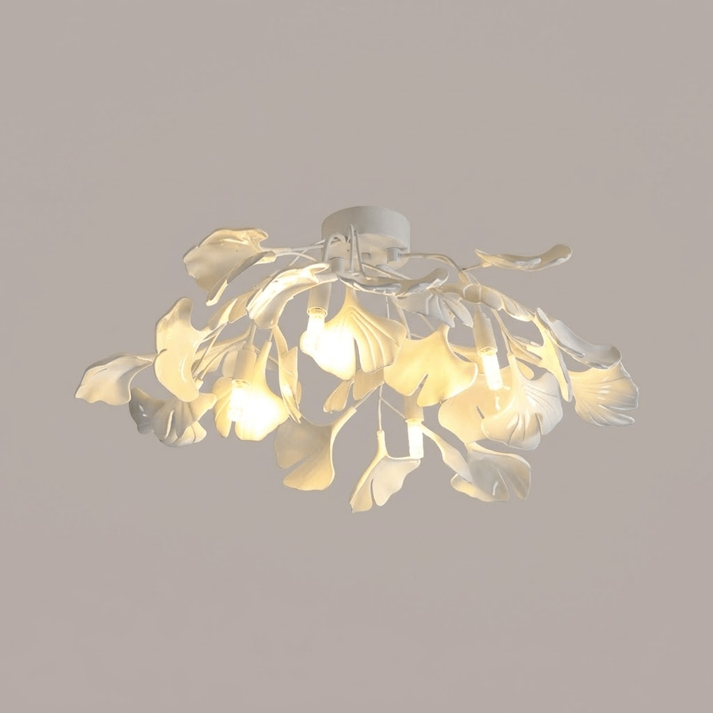 Keramische Hanglamp Ginkgo-Blad – Goudkleurige Armatuur met Witte Bladeren – Modern Natuurgeïnspireerd Design voor Woonkamer Eetkamer Slaapkamer | Sansoti
