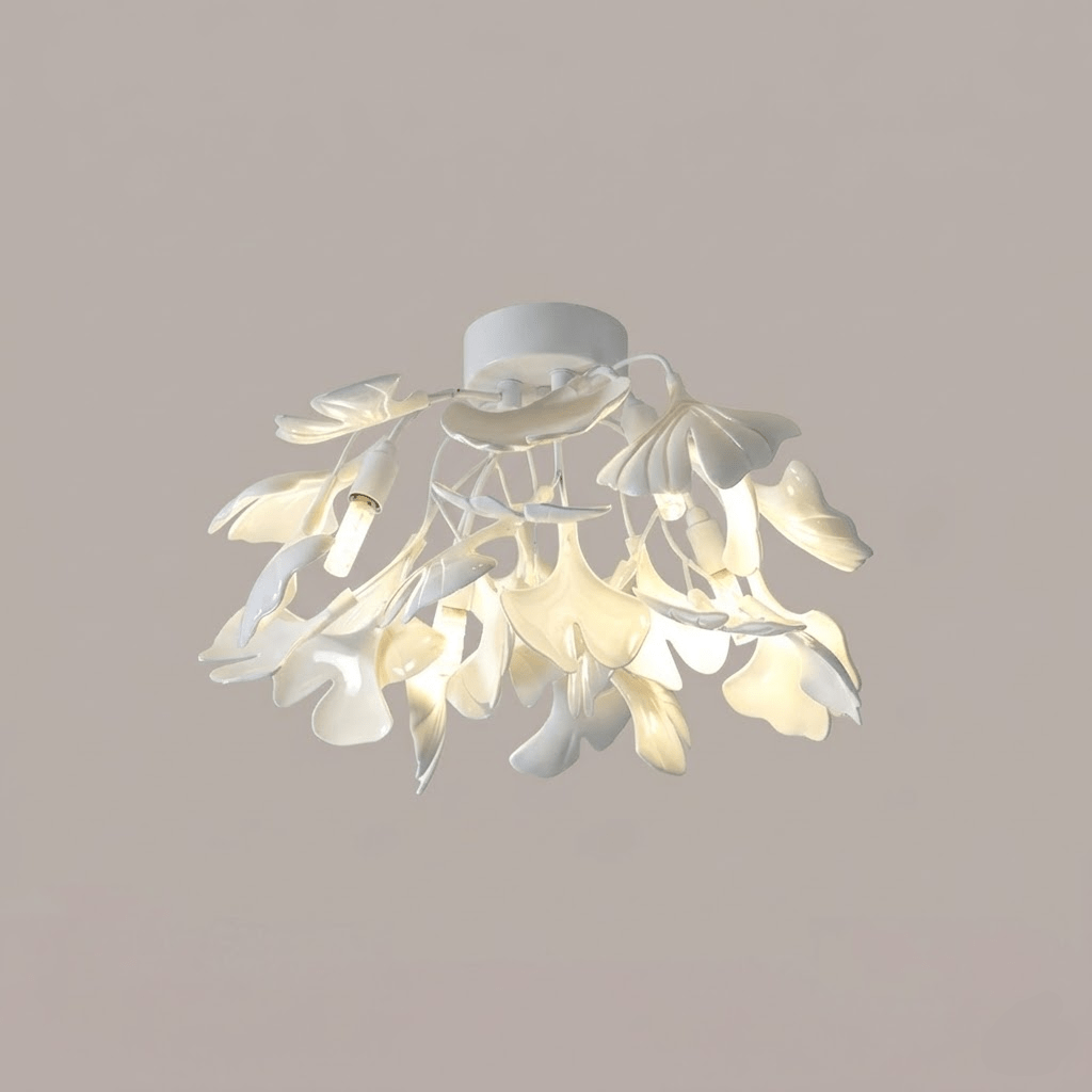 Keramische Hanglamp Ginkgo-Blad – Goudkleurige Armatuur met Witte Bladeren – Modern Natuurgeïnspireerd Design voor Woonkamer Eetkamer Slaapkamer | Sansoti