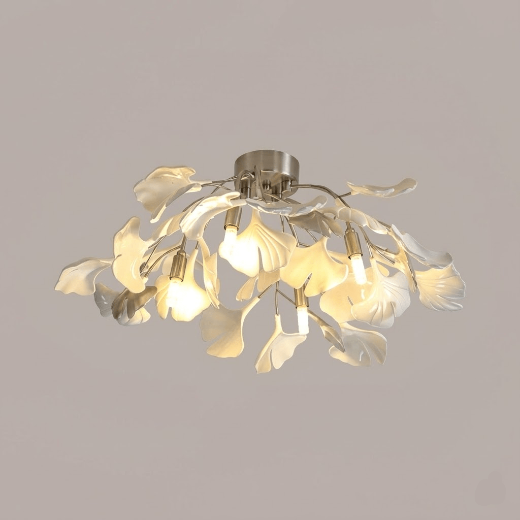 Keramische Hanglamp Ginkgo-Blad – Goudkleurige Armatuur met Witte Bladeren – Modern Natuurgeïnspireerd Design voor Woonkamer Eetkamer Slaapkamer | Sansoti