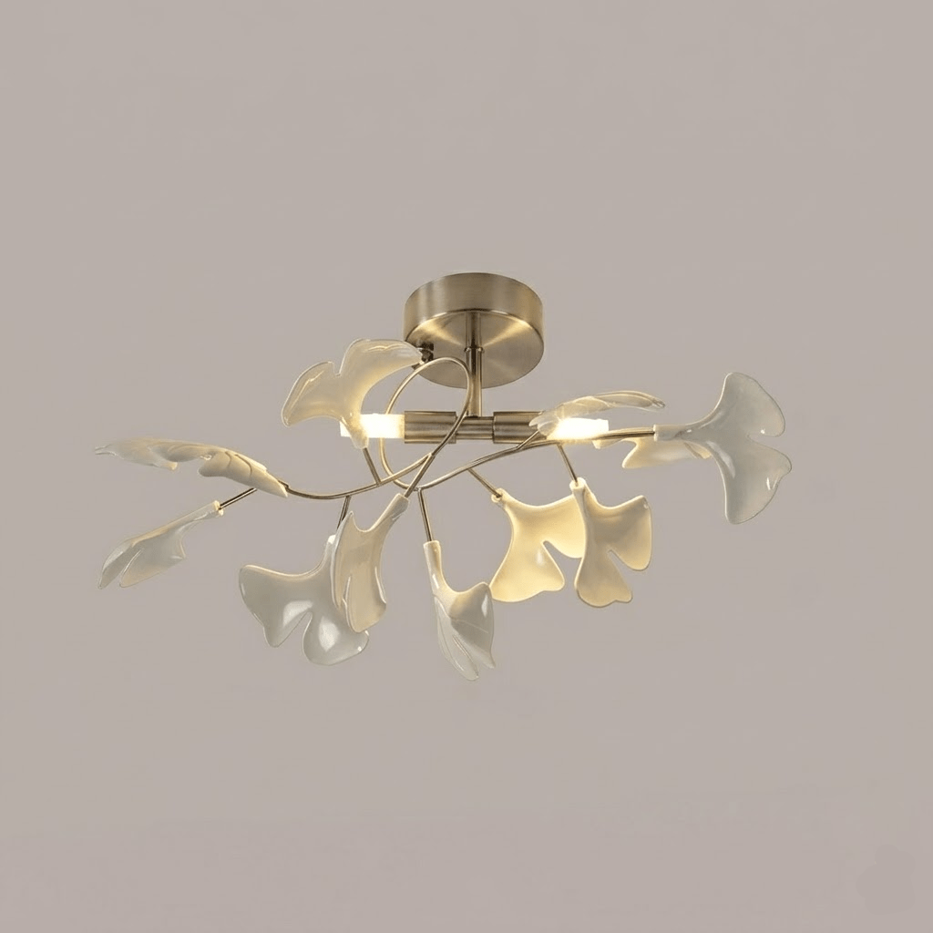 Keramische Hanglamp Ginkgo-Blad – Goudkleurige Armatuur met Witte Bladeren – Modern Natuurgeïnspireerd Design voor Woonkamer Eetkamer Slaapkamer | Sansoti