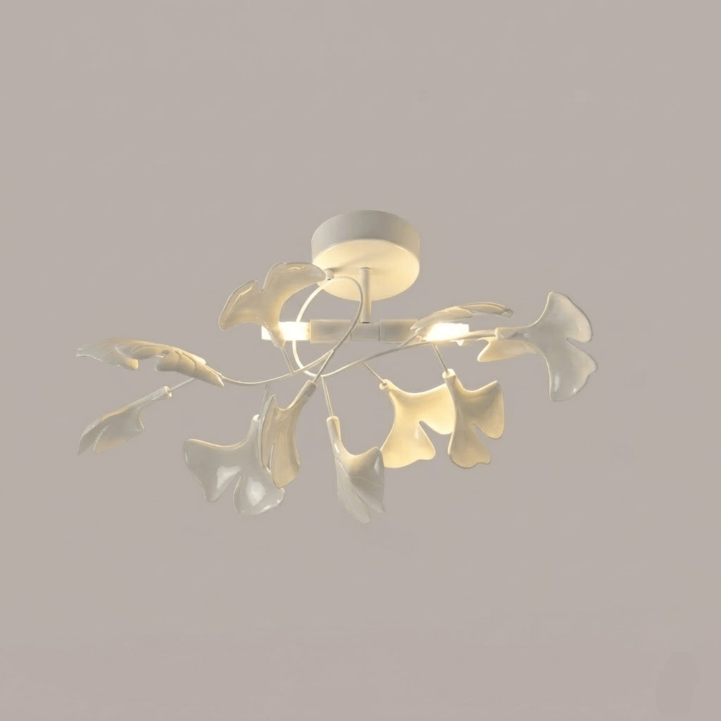 Keramische Hanglamp Ginkgo-Blad – Goudkleurige Armatuur met Witte Bladeren – Modern Natuurgeïnspireerd Design voor Woonkamer Eetkamer Slaapkamer | Sansoti