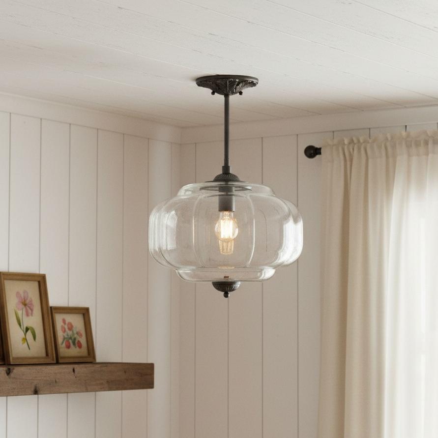 Antique Brass Plafondlamp met Groen Glas Pompoendesign - Elegante Hanglamp voor Eetkamer Keukeneiland Slaapkamer | Sansoti