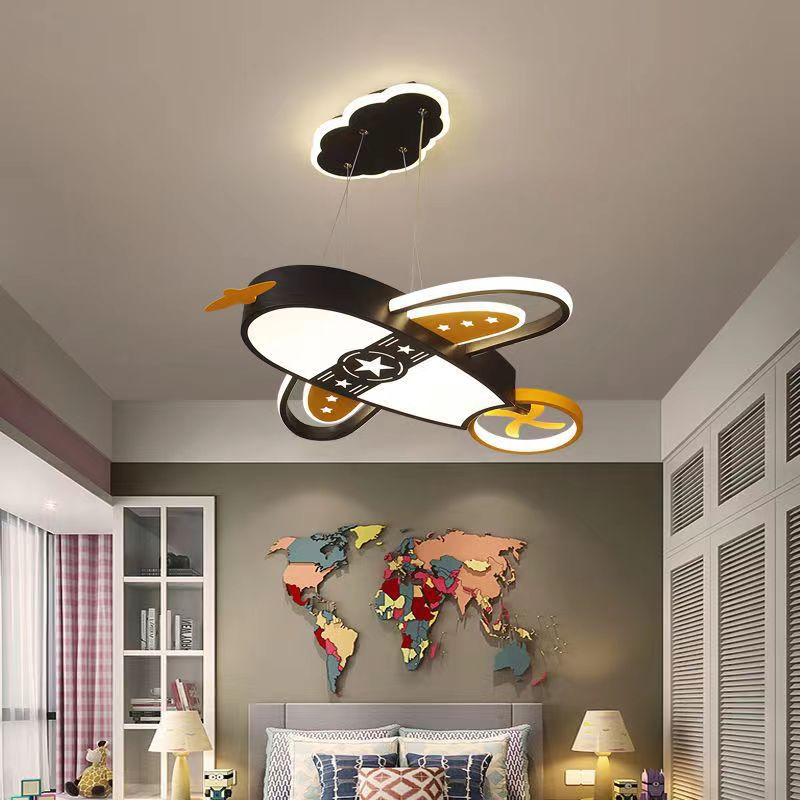 Hanglamp Vliegtuig Kinderkamer LED Dimbaar met Afstandsbediening Acryl IJzer 20cm Plafondlamp Jongenskamer | Sansoti