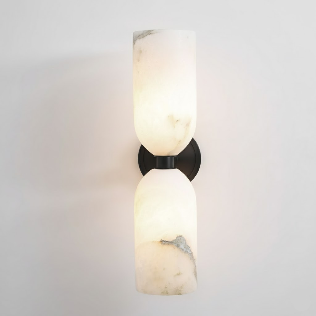 Alabasten Wandlamp met Messing — Dubbele Lichtschijven en Centrale Metalen Ster | Sansoti