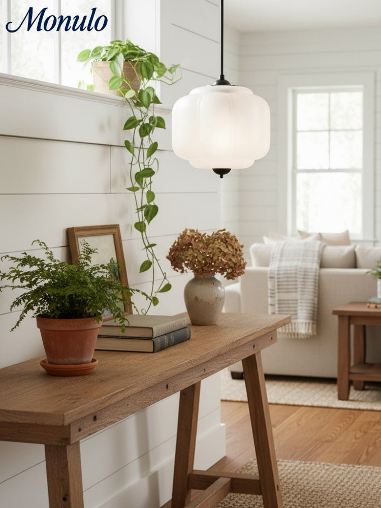 Vintage Kroonluchter met Crèmekleurige Glazen Kappen – Hanglamp in Retro-Stijl voor Eetkamer & Woonkamer | Sansoti