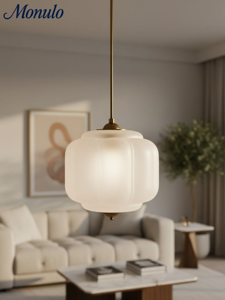 Vintage Kroonluchter met Crèmekleurige Glazen Kappen – Hanglamp in Retro-Stijl voor Eetkamer & Woonkamer | Sansoti