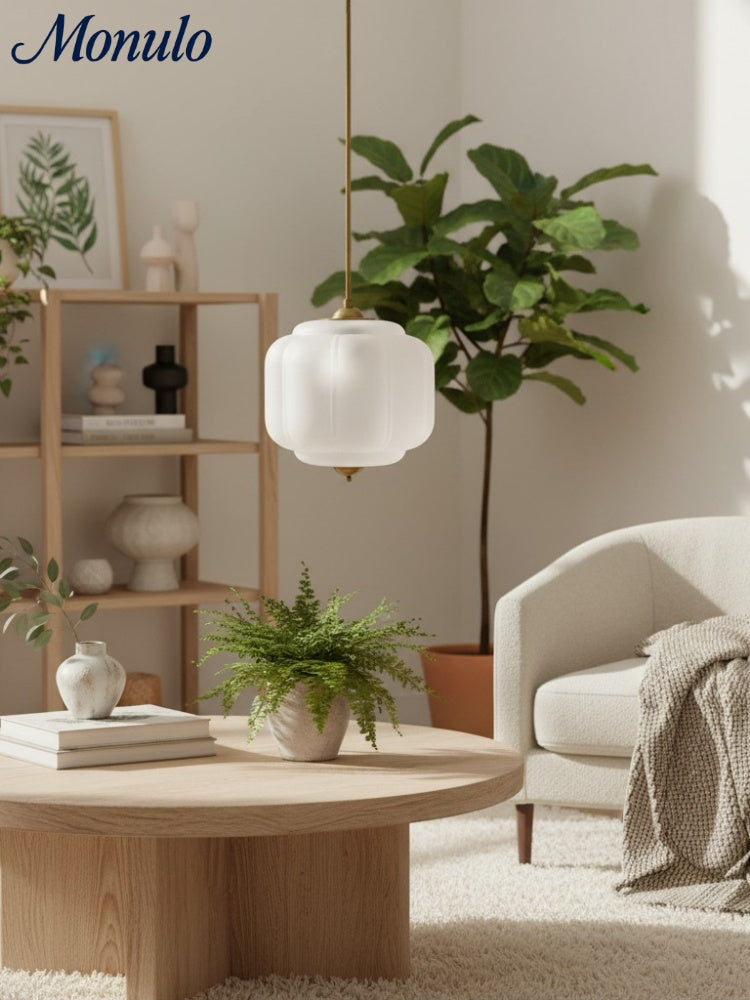 Vintage Kroonluchter met Crèmekleurige Glazen Kappen – Hanglamp in Retro-Stijl voor Eetkamer & Woonkamer | Sansoti