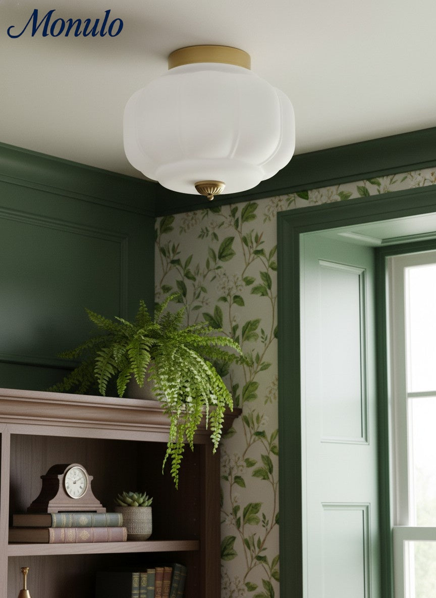 Retro Plafondlamp met Melkglazen Kap – Verfijnde Semi-Flush Mount Verlichting voor Moderne Interieurs | Sansoti