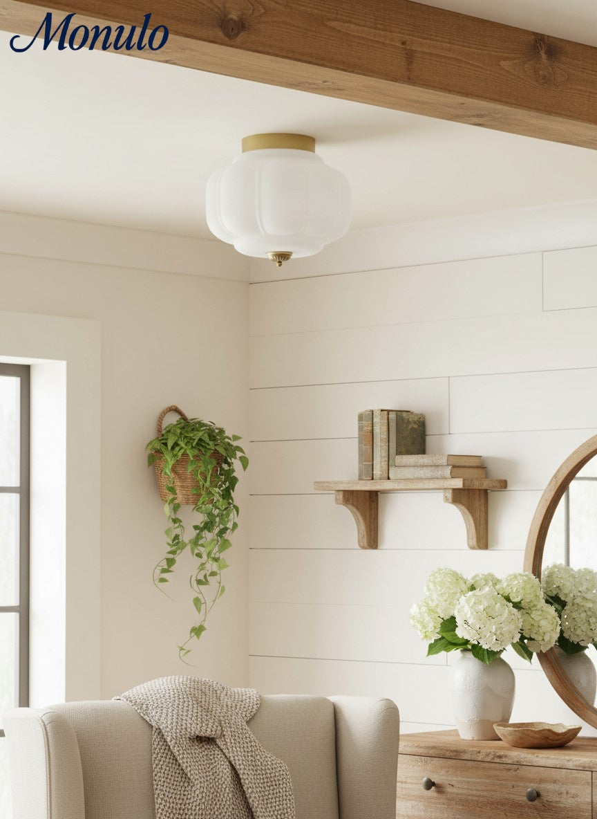 Retro Plafondlamp met Melkglazen Kap – Verfijnde Semi-Flush Mount Verlichting voor Moderne Interieurs | Sansoti