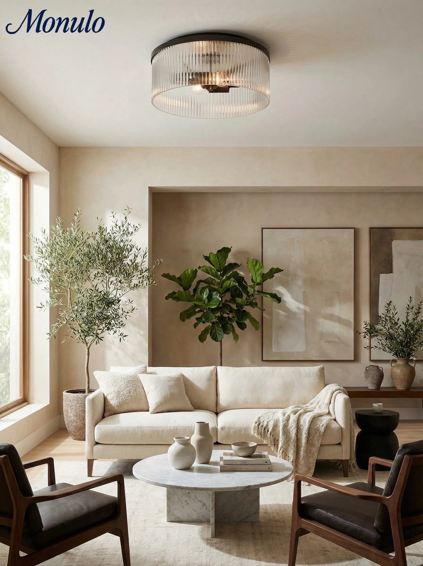 Geribbelde Glazen Plafondlamp Modern Laagbouw Ontwerp Slaapkamer Woonkamer Gang | Sansoti