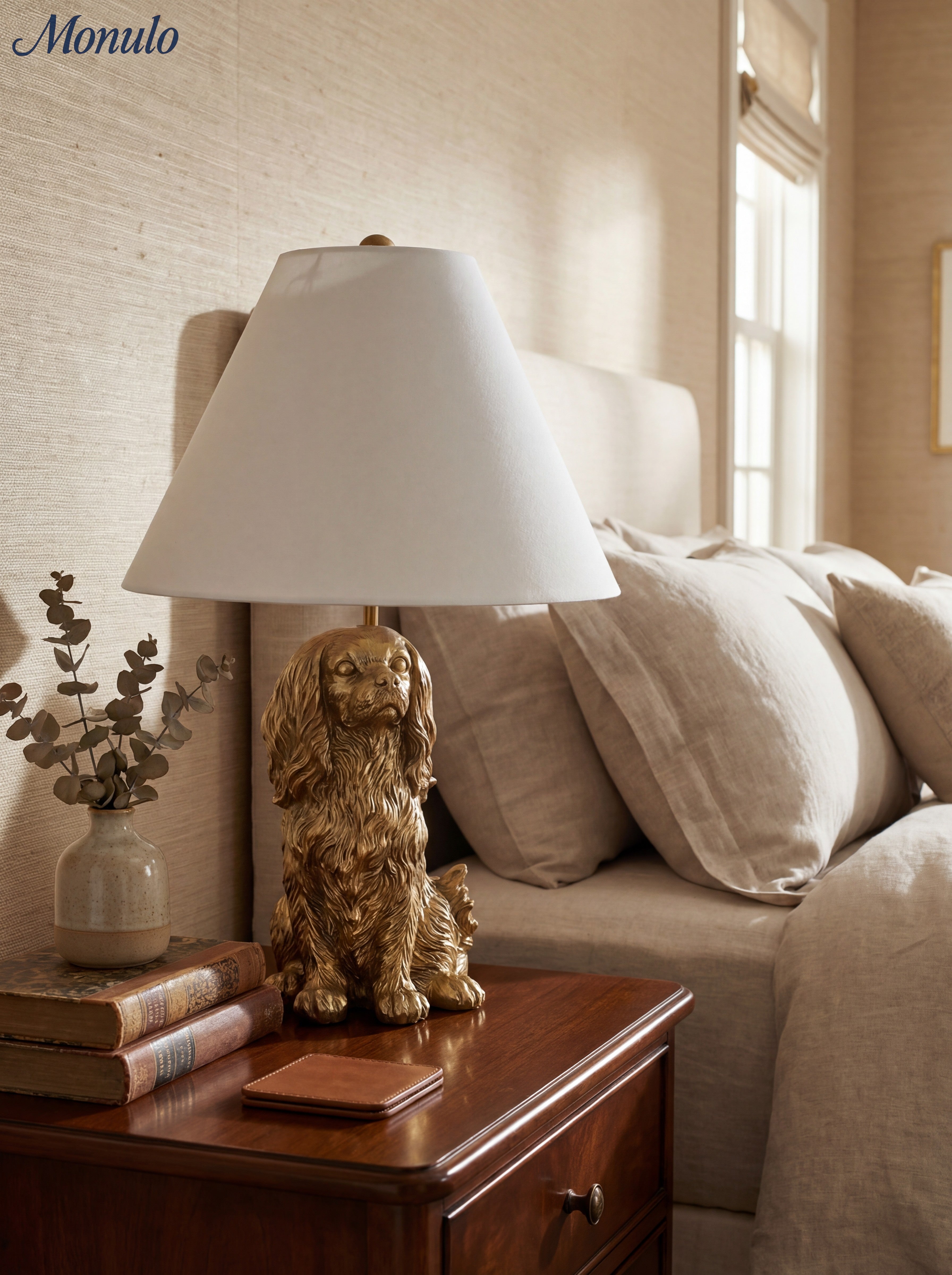 Dierenfiguur Tafellamp met Katoenen Kap – Klassieke Nachtkastlamp met Dierenmotief | Sansoti