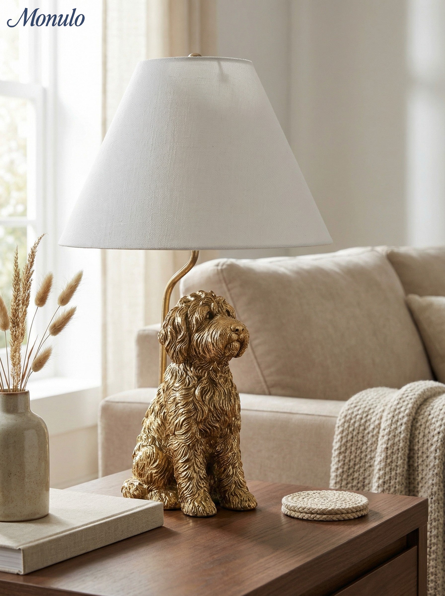 Dierenfiguur Tafellamp met Katoenen Kap – Klassieke Nachtkastlamp met Dierenmotief | Sansoti