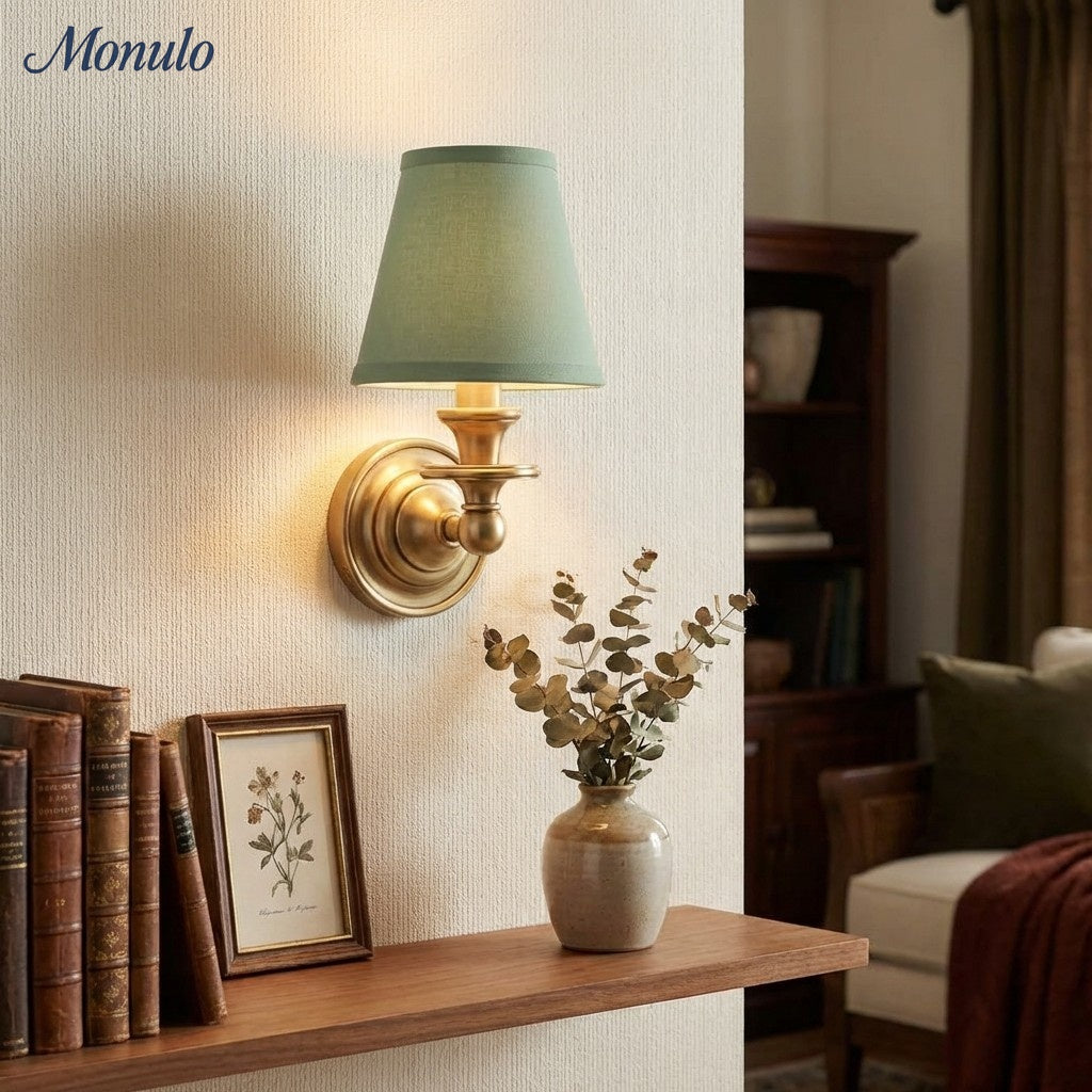 Wandlamp met stoffen kap en zwanenhalsarm – smeedijzeren armatuur met verstelbare leeslamp | Sansoti