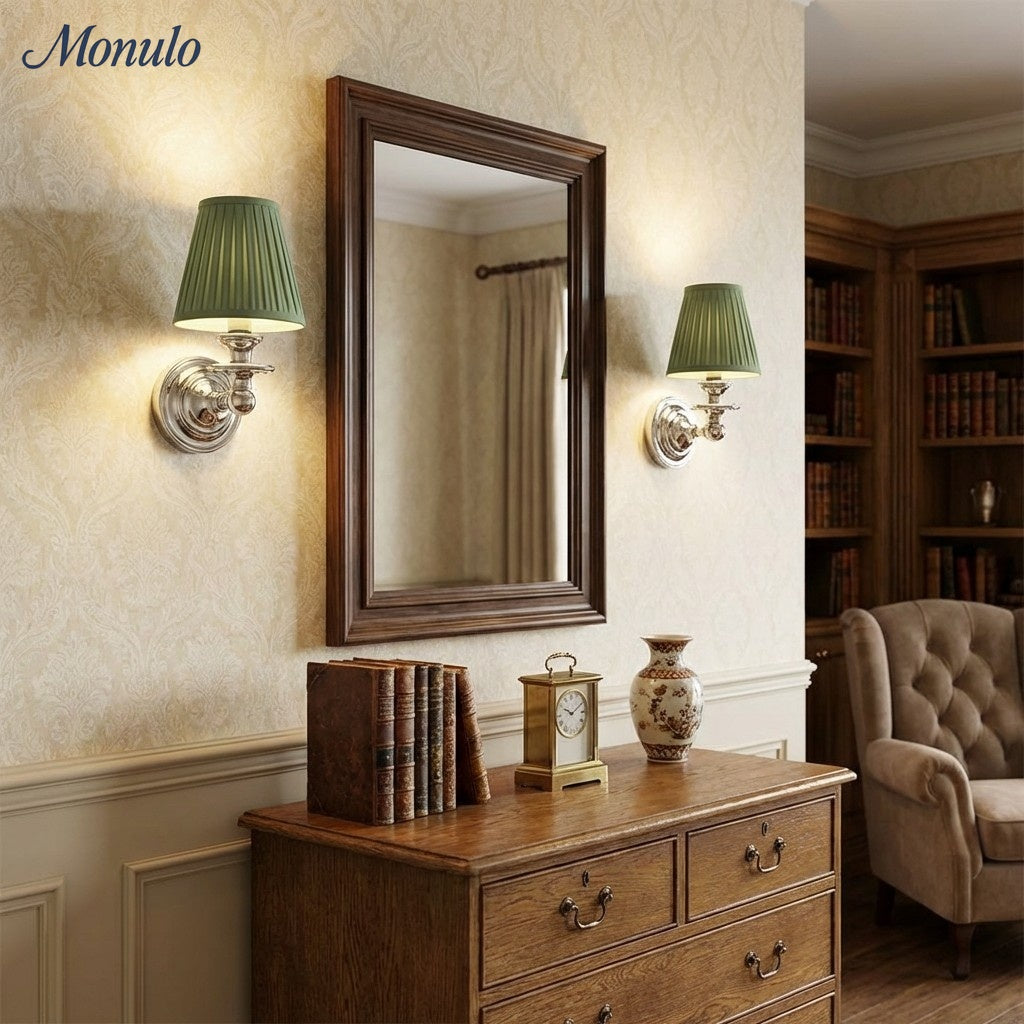 Wandlamp met stoffen kap en zwanenhalsarm – smeedijzeren armatuur met verstelbare leeslamp | Sansoti