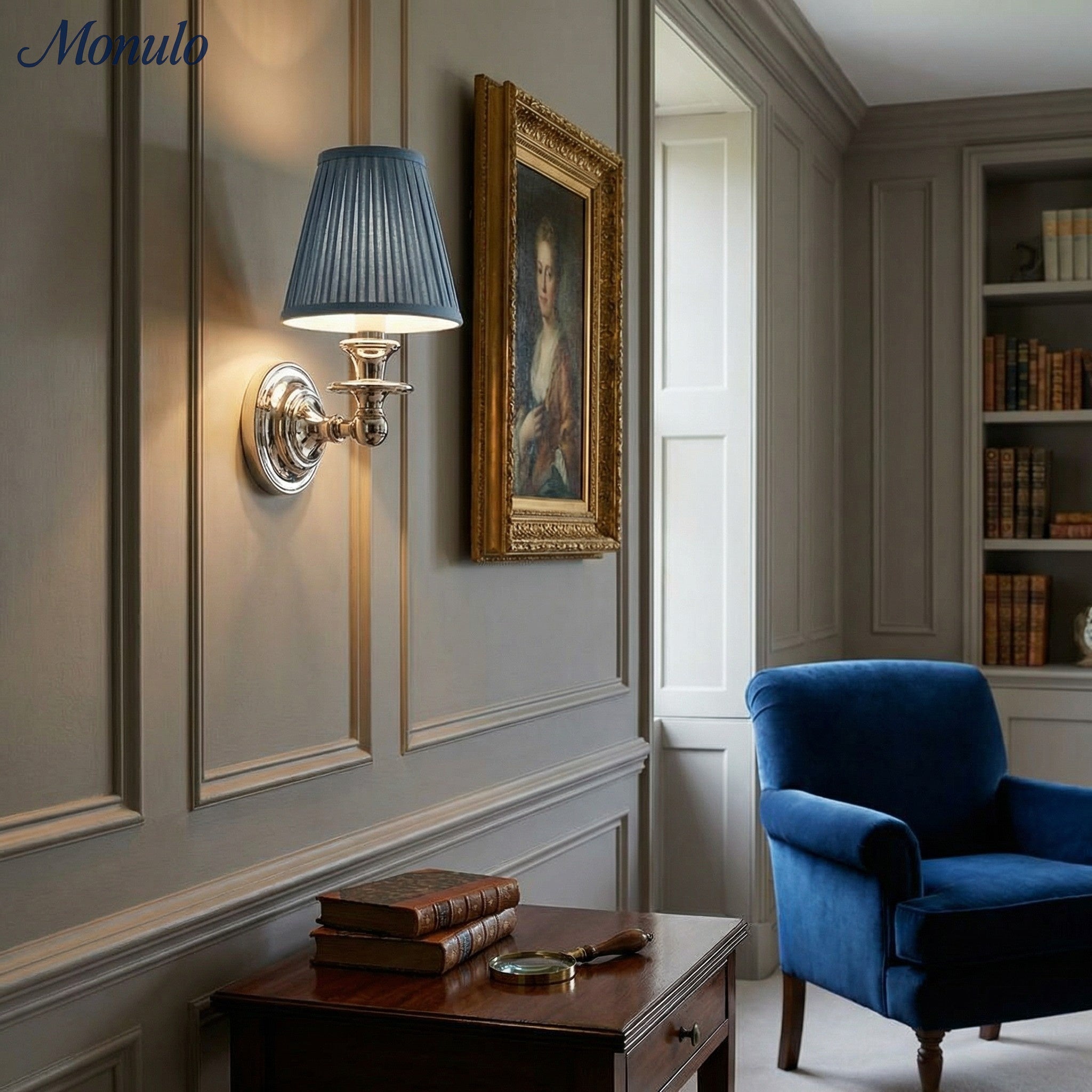 Wandlamp met stoffen kap en zwanenhalsarm – smeedijzeren armatuur met verstelbare leeslamp | Sansoti