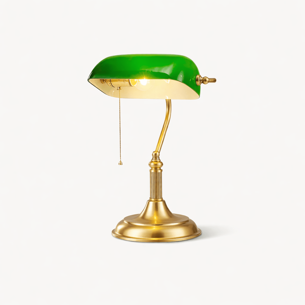 Klassieke Bureaulamp Messing met Groen Glas Tafellamp Banker Style Leeslamp voor Kantoor Studeerruimte | Sansoti