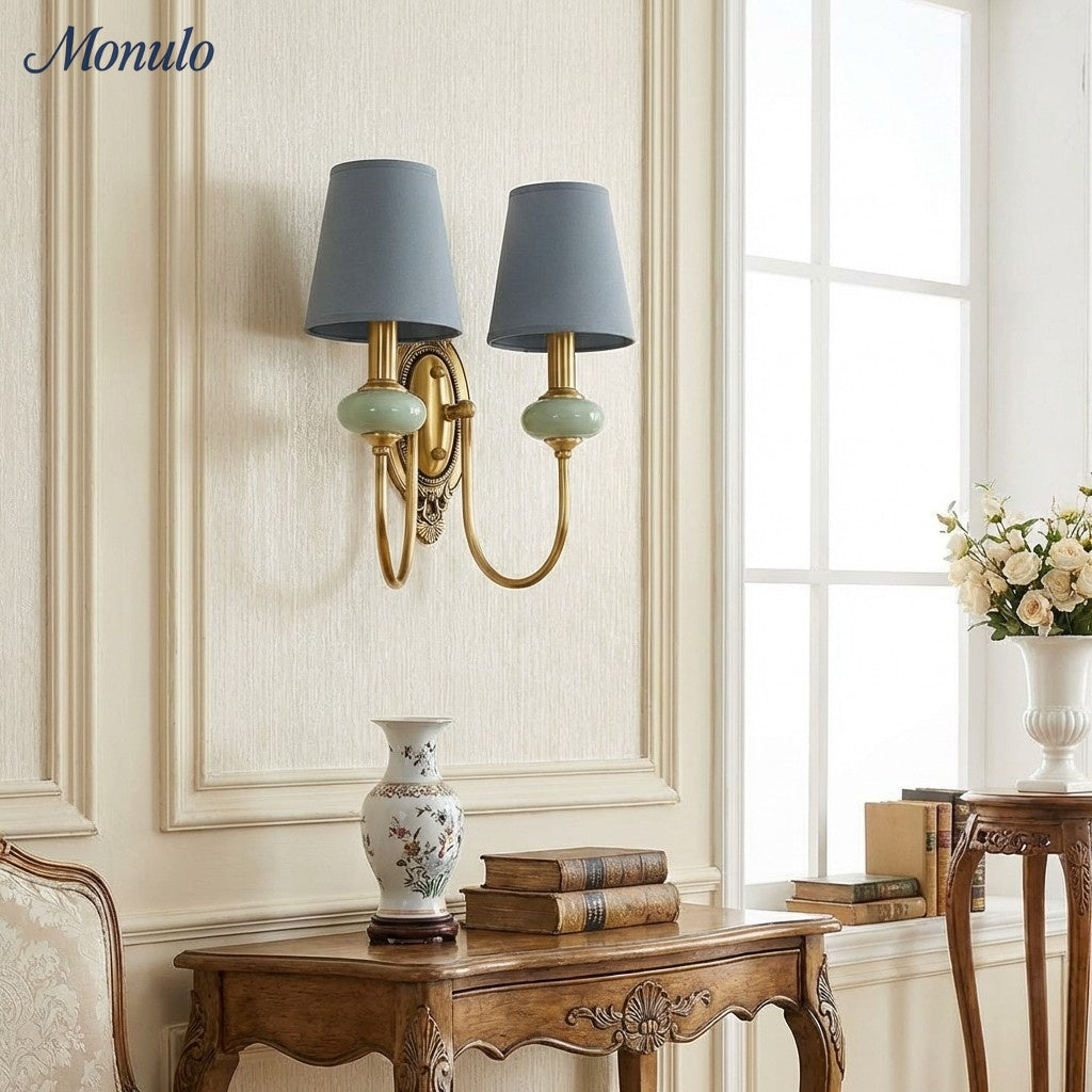 Keramische wandlamp met stoffen kap - 1 of 2 lichtpunten - E27 - diverse kleuren & stijlen | Sansoti