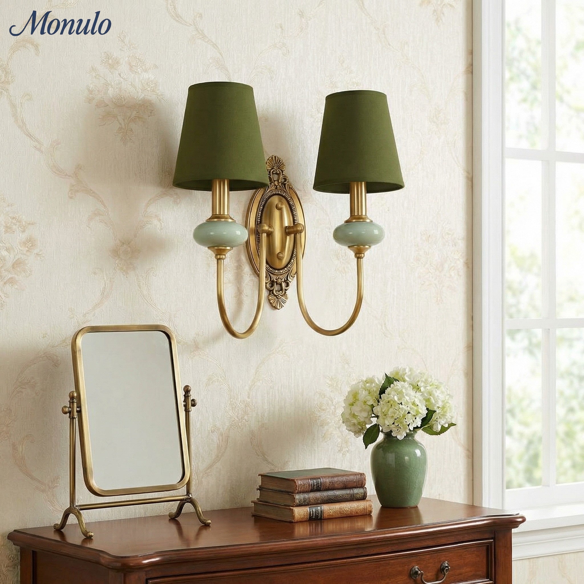 Keramische wandlamp met stoffen kap - 1 of 2 lichtpunten - E27 - diverse kleuren & stijlen | Sansoti