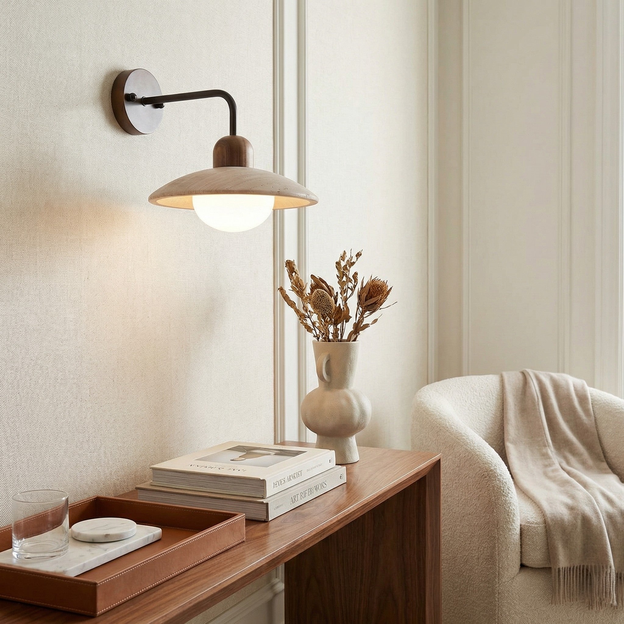 Travertijn Wandlamp Minimalistische Schijf Design Natuursteen Verlichting voor Woonkamer Slaapkamer Gang Moderne Interieur Wandverlichting met Warm Licht | Sansoti