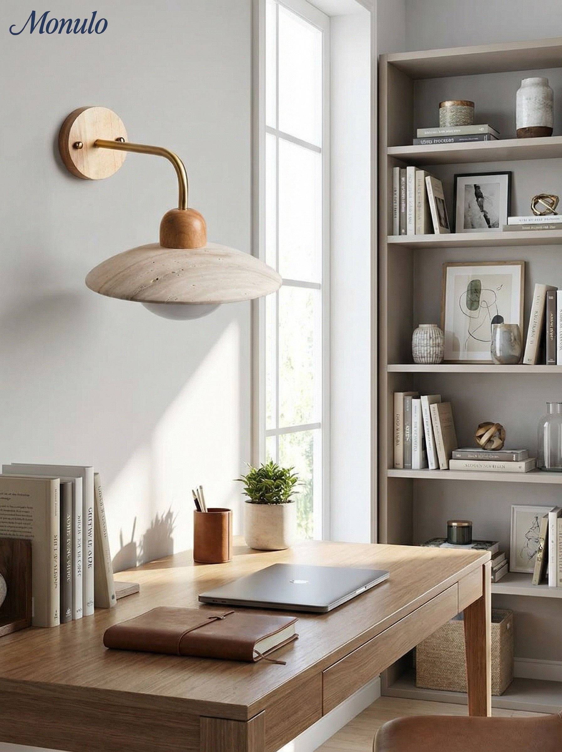 Travertijn Wandlamp Minimalistische Schijf Design Natuursteen Verlichting voor Woonkamer Slaapkamer Gang Moderne Interieur Wandverlichting met Warm Licht | Sansoti