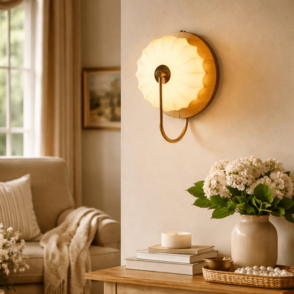 Moderne Bloemvormige Wandlamp Met Geplooide Kap En Geïntegreerde LED Verlichting | Sansoti