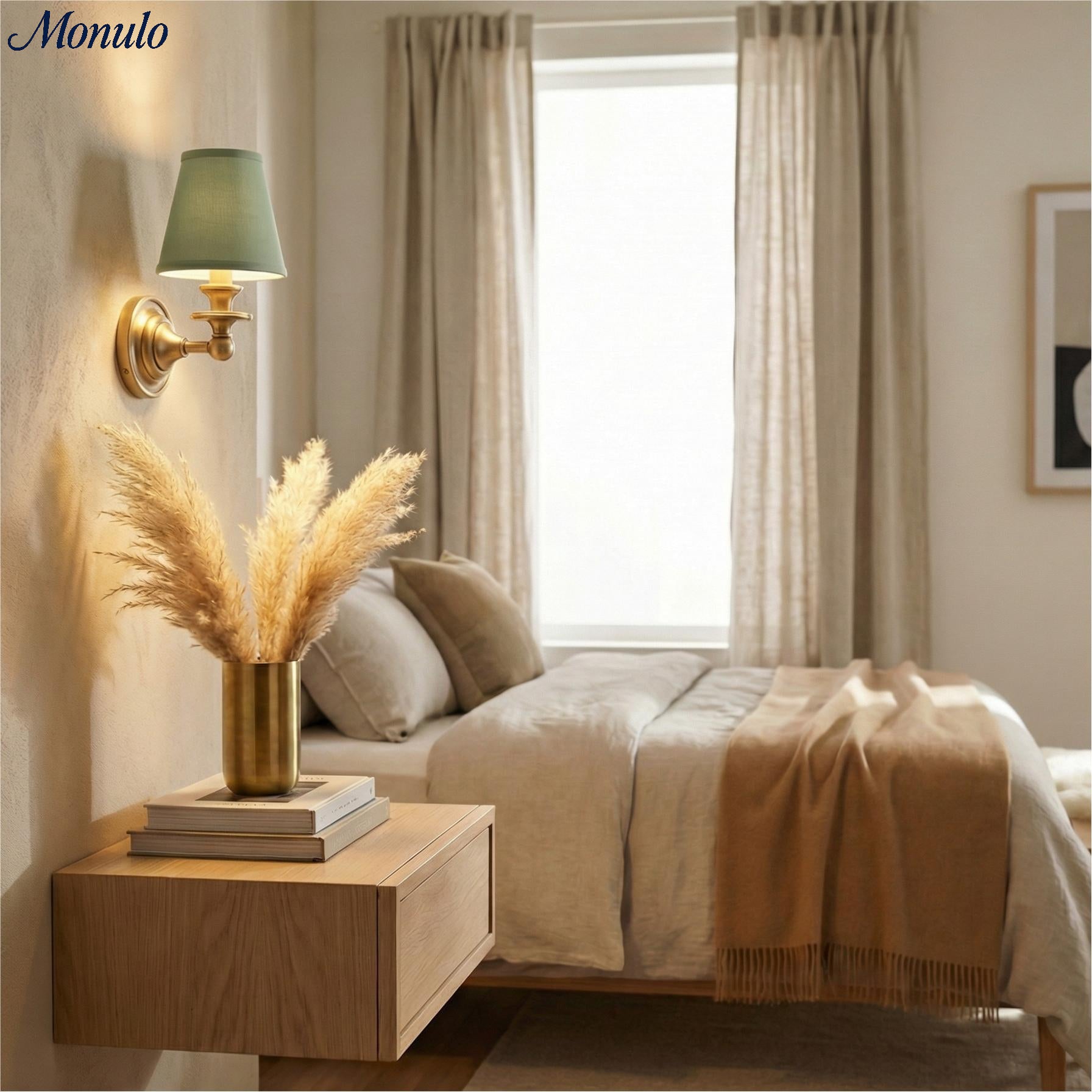 Wandlamp met stoffen kap en zwanenhalsarm – smeedijzeren armatuur met verstelbare leeslamp | Sansoti