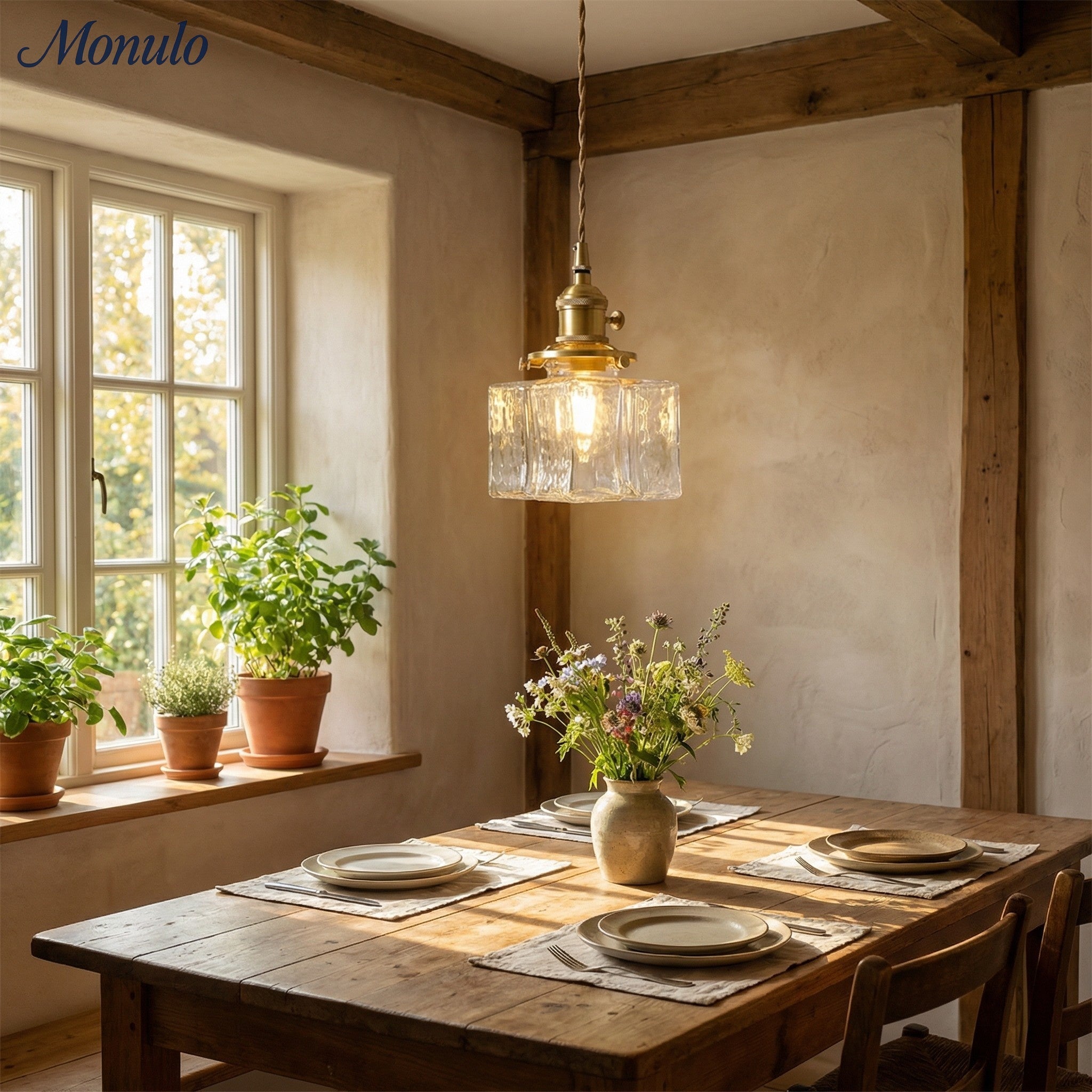 Vintage Hanglamp met Gegolfd Glas & IJzeren Armatuur – Vierkant/Rechthoekig – Scandinavisch Design voor Woonkamer | Sansoti