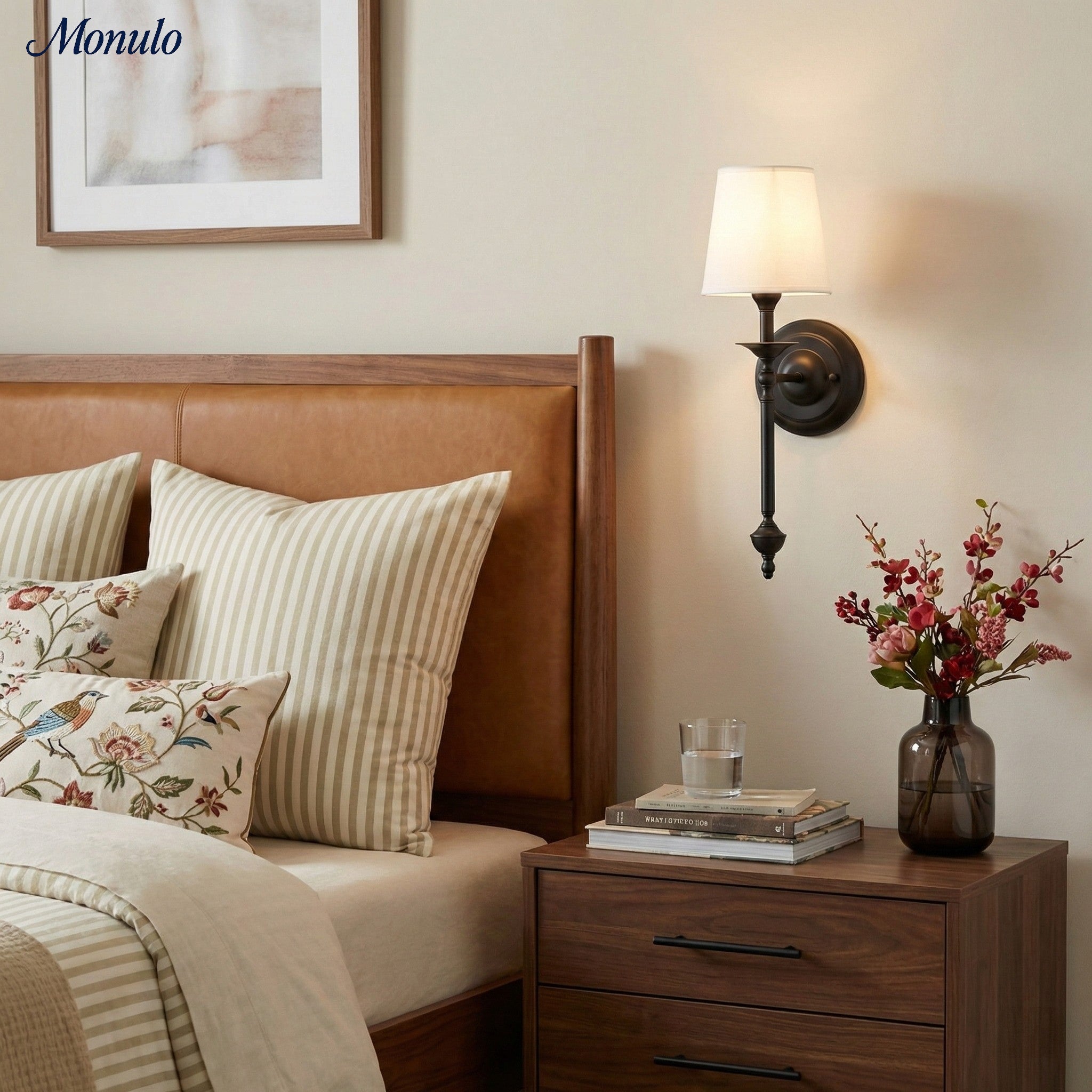Stoffen Wandlamp met Vintage Koperen Afwerking – Sfeervolle Verlichting voor Hal, Slaapkamer en Woonkamer | Sansoti