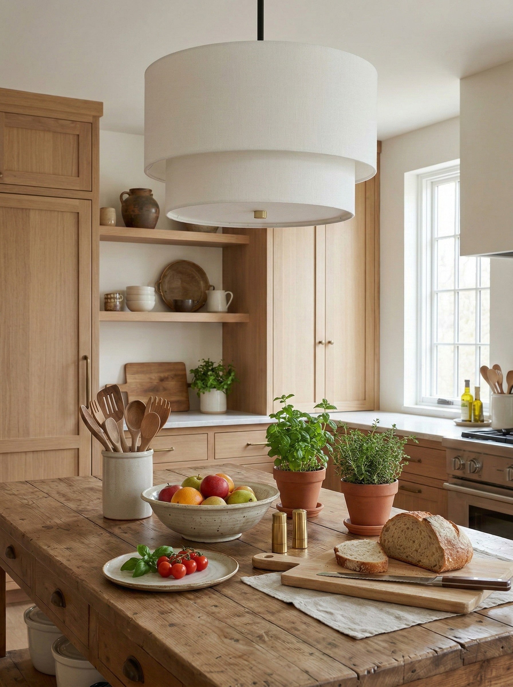 Dubbele Stoffen Drum Hanglamp – Moderne Gelaagde Kap Plafondlamp voor Eetkamer Woonkamer | Sansoti
