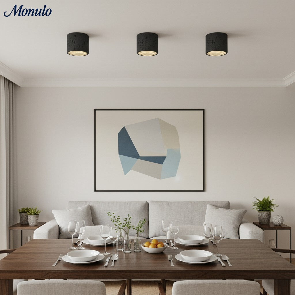 Cilindrische plafondlamp van travertijn – LED verlichting voor moderne interieurs | Sansoti