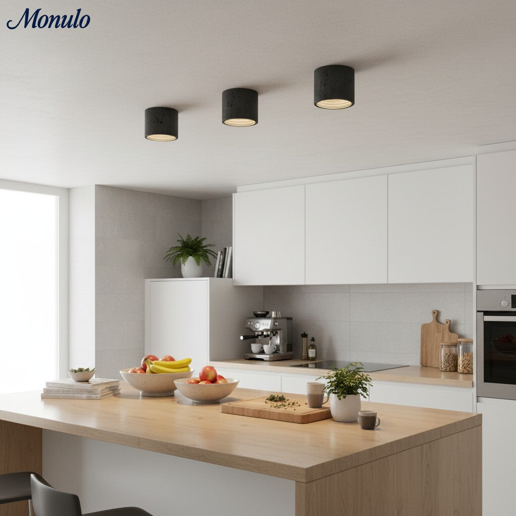 Cilindrische plafondlamp van travertijn – LED verlichting voor moderne interieurs | Sansoti