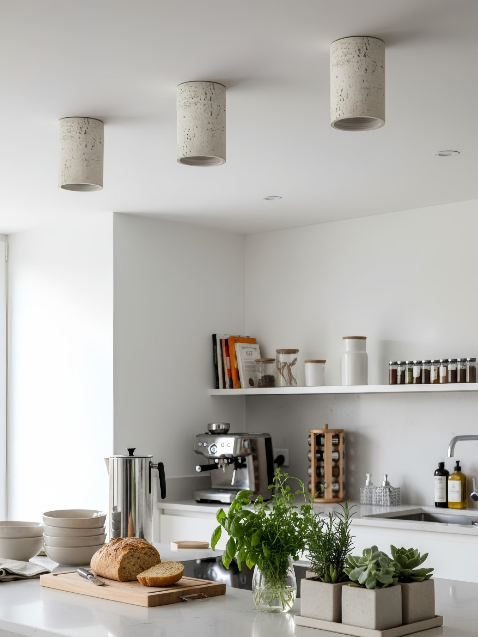 Cilindrische plafondlamp van travertijn – LED verlichting voor moderne interieurs | Sansoti