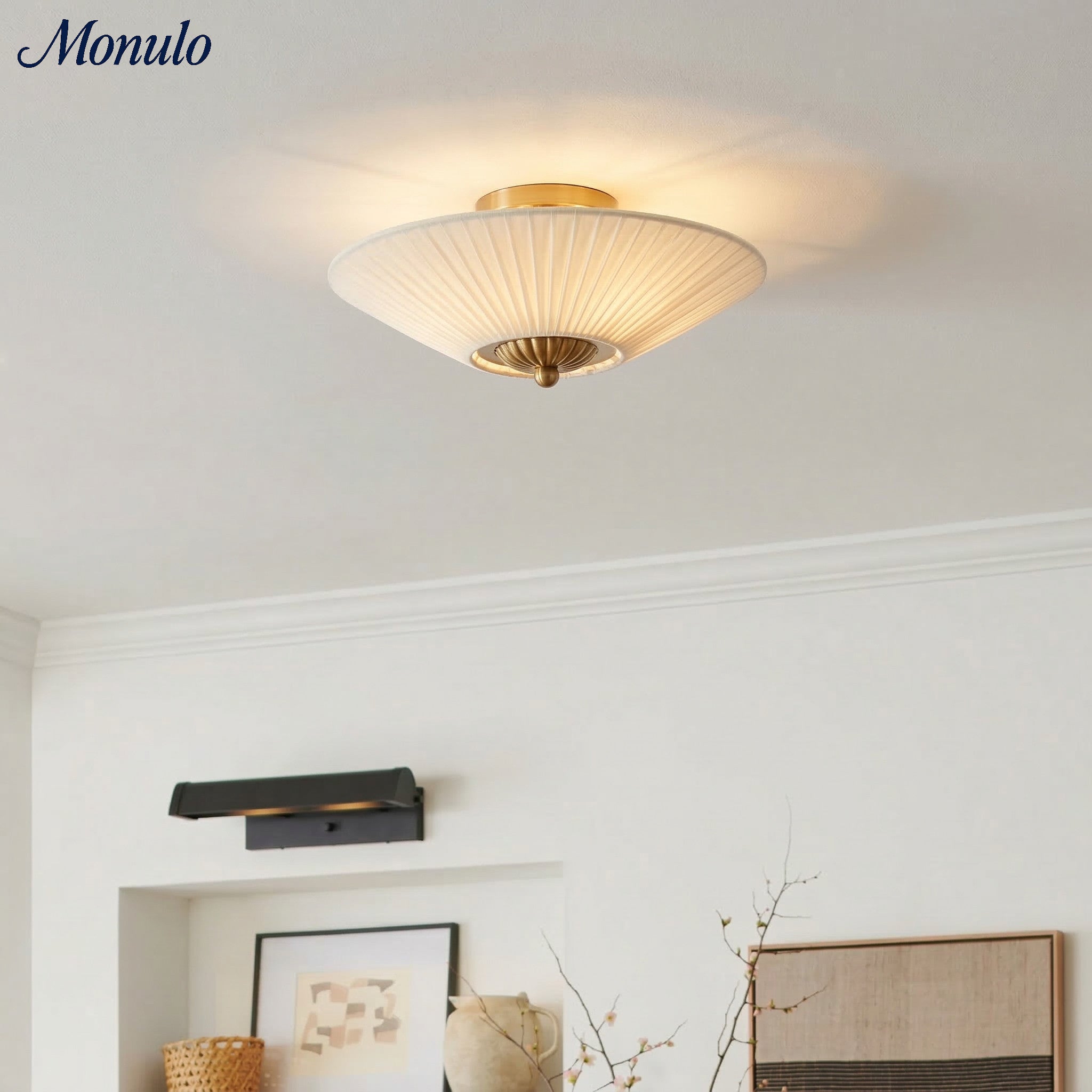 Semi-Flush Plafondlamp Metaal Stoffen Kap Gestroomlijnde Vormgeving Hedendaagse Verlichting Woonkamer Slaapkamer Scandinavisch Interieur Vintage Details | Sansoti