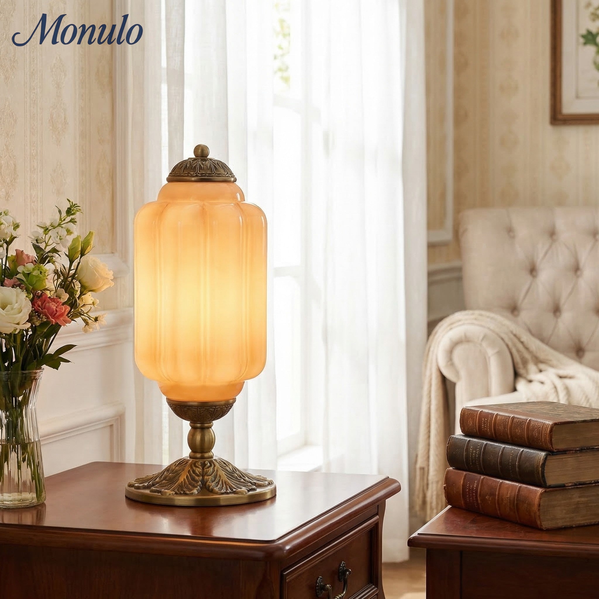 Glazen Tafellamp met Scallop Design Vintage Stijl Slaapkamer Woonkamer Accentverlichting Zwart Messing Matglas | Sansoti