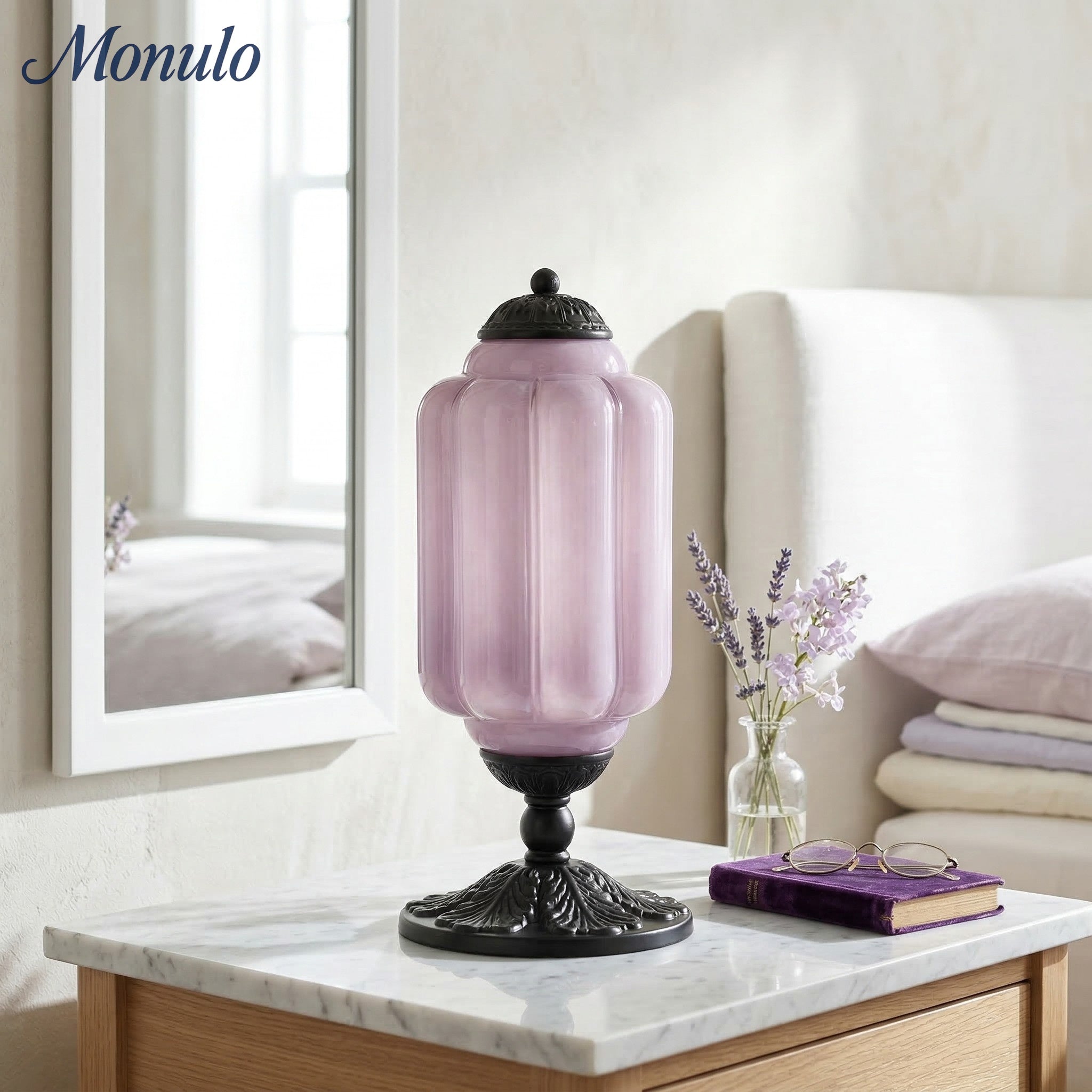 Glazen Tafellamp met Scallop Design Vintage Stijl Slaapkamer Woonkamer Accentverlichting Zwart Messing Matglas | Sansoti