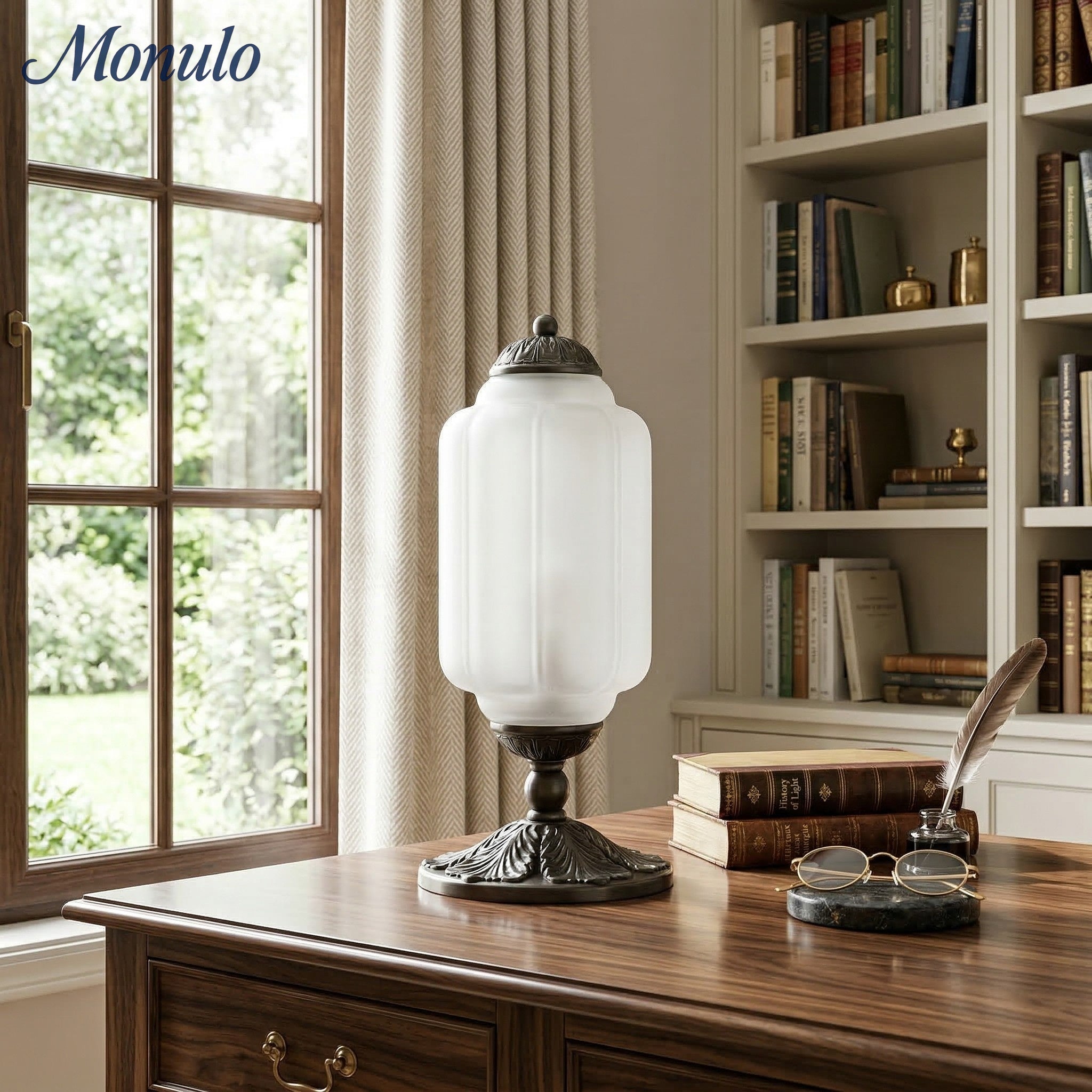 Glazen Tafellamp met Scallop Design Vintage Stijl Slaapkamer Woonkamer Accentverlichting Zwart Messing Matglas | Sansoti