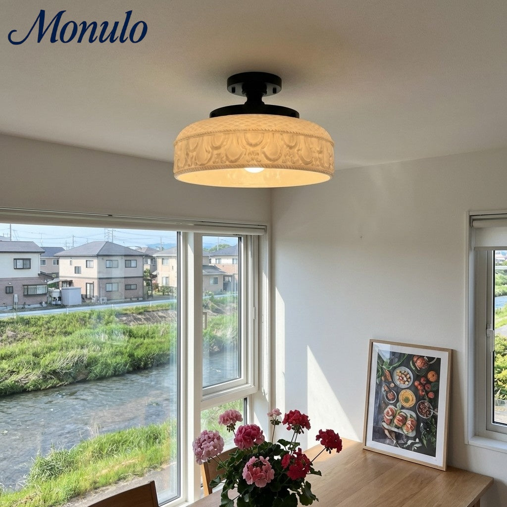 Geribbelde Glazen Plafondlamp met Metalen Armatuur – Minimalistische Verlichting voor Slaapkamer en Gang | Sansoti