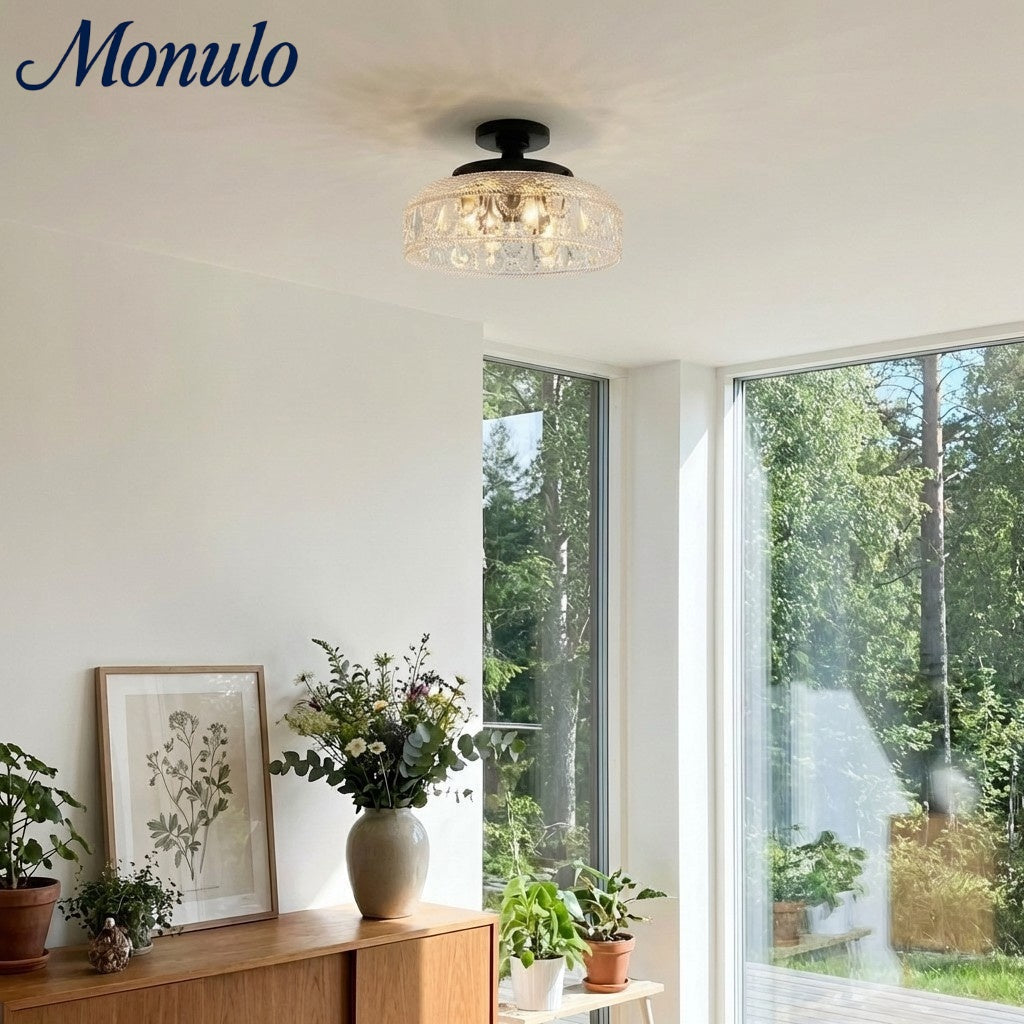 Geribbelde Glazen Plafondlamp met Metalen Armatuur – Minimalistische Verlichting voor Slaapkamer en Gang | Sansoti