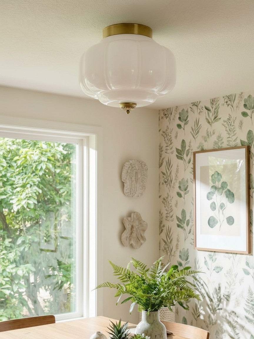 Retro Plafondlamp met Melkglazen Kap – Verfijnde Semi-Flush Mount Verlichting voor Moderne Interieurs | Sansoti