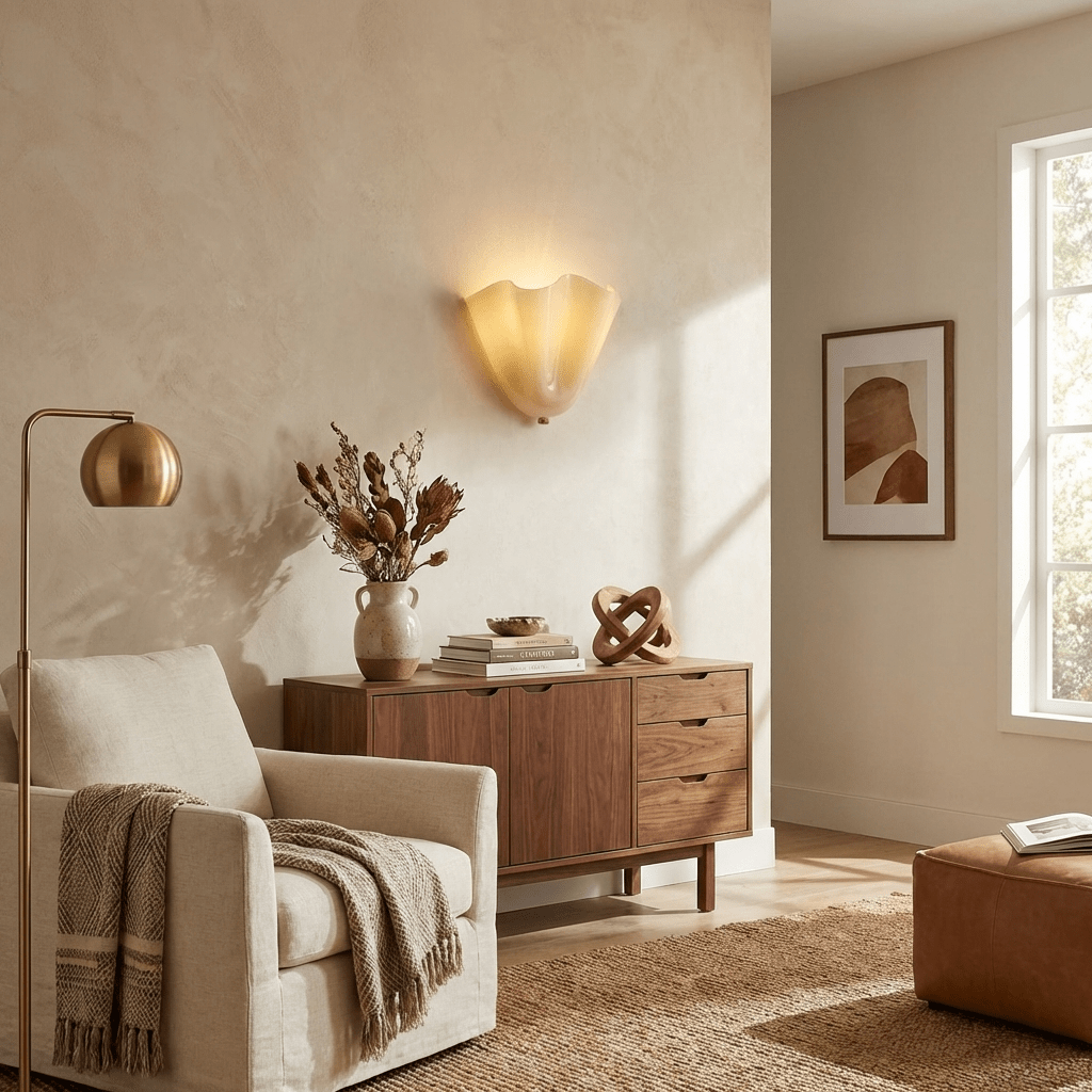 Petalia Wandlamp — Sculptural Petal-Geïnspireerde Glazen Wandverlichting met G9 Fitting en Hardwired Installatie (28 × 25 × 13 cm) | Sansoti