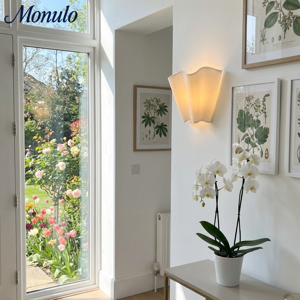 Wandlamp met Scalloped Linnen Kap Retro Design Klassieke Sfeerverlichting voor Woonkamer Slaapkamer Leeshoek | Sansoti