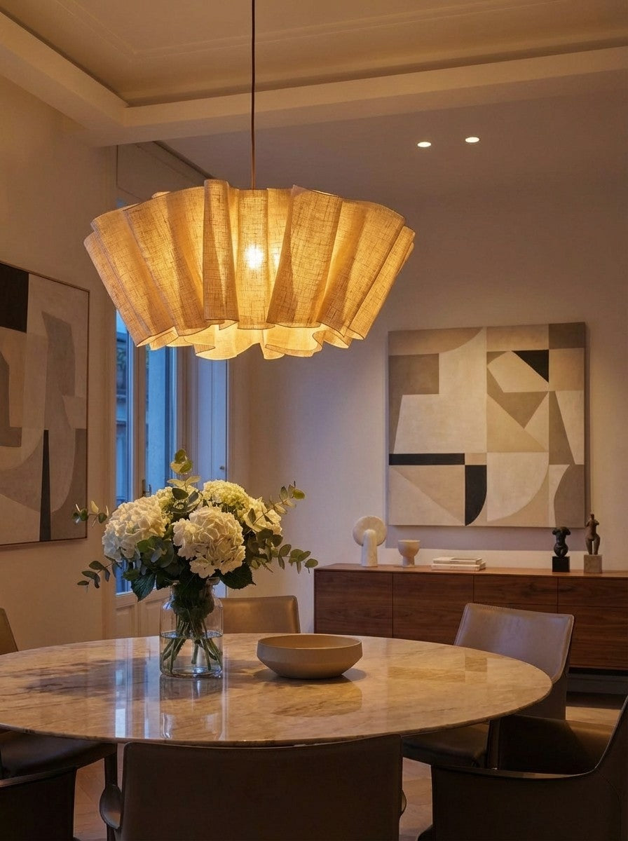 Geplisseerde Stoffen Hanglamp – Minimalistische Scandinavische Verlichting voor Eetkamer & Woonkamer | Sansoti