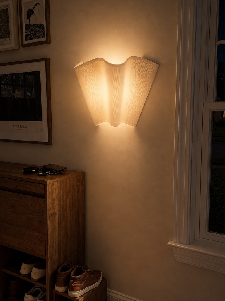 Wandlamp met Scalloped Linnen Kap Retro Design Klassieke Sfeerverlichting voor Woonkamer Slaapkamer Leeshoek | Sansoti