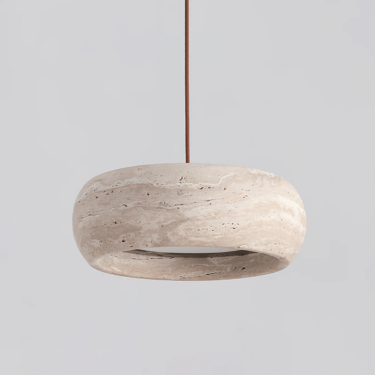Travertin-Pendelleuchte in Donut-Form mit integrierter LED, warmweiß, dimmbar, Naturstein-Design, stimmungsvolle Beleuchtung | Sansoti
