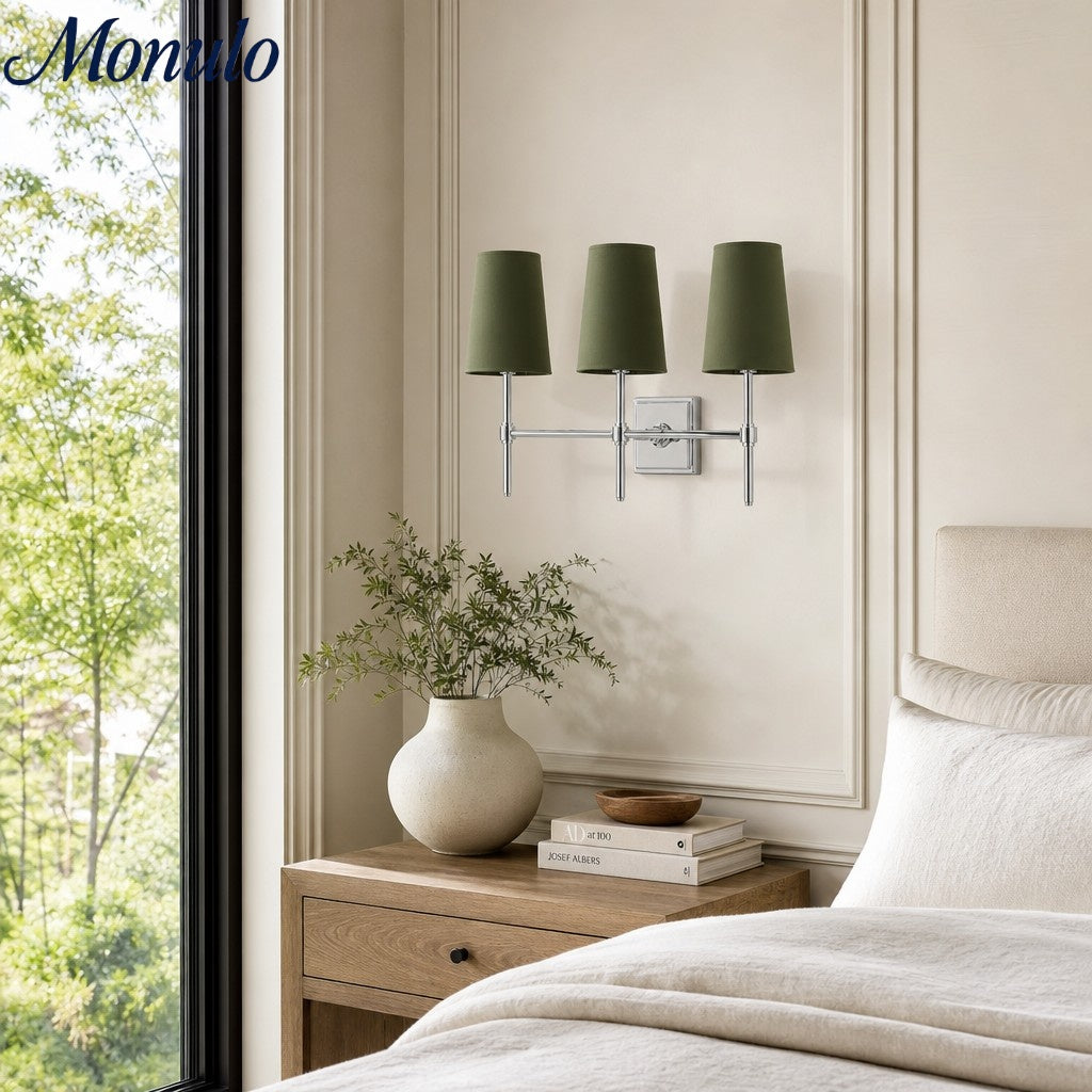 Wandlamp met linnen kap - retro metalen wandverlichting voor slaapkamer en gang | Sansoti