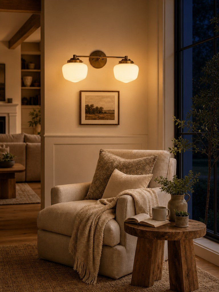 Globe Wandlamp Klassieke Badkamer Schoolhouse Verlichting Mat Opaal Glas voor Spiegel en Wastafel | Sansoti