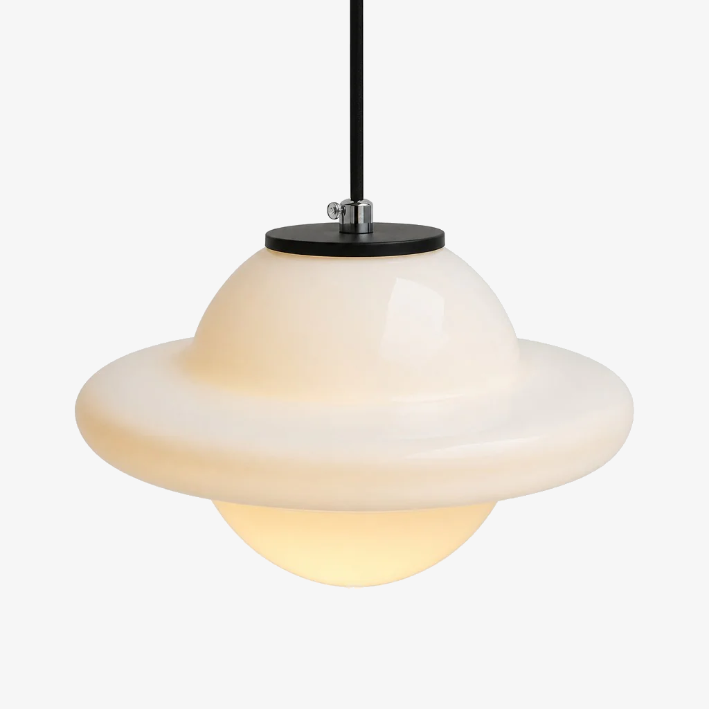 Vintage Art Deco Melkglas Hanglamp met Gestreepte Kap voor Eetkamer en Woonruimte | Sansoti