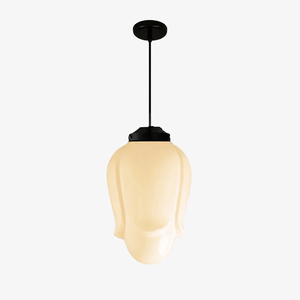 Vintage Art Deco Melkglas Hanglamp met Gestreepte Kap voor Eetkamer en Woonruimte | Sansoti