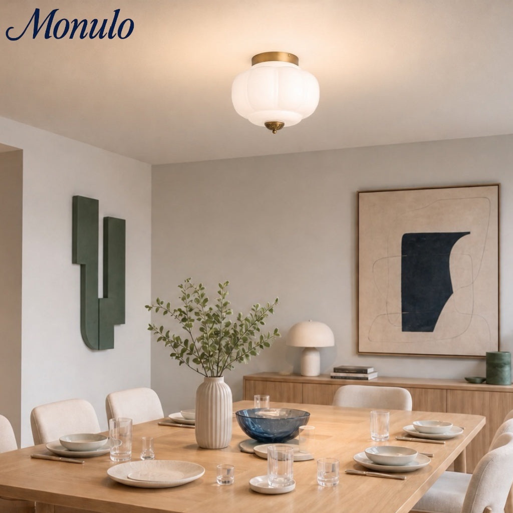 Retro Plafondlamp met Melkglazen Kap – Verfijnde Semi-Flush Mount Verlichting voor Moderne Interieurs | Sansoti